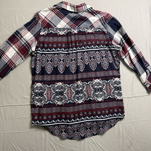 Westbound Shirt Women's Size Medium Blue Red Boho Button Up Long Sleeve Roll Tab - Picture 3 of 4